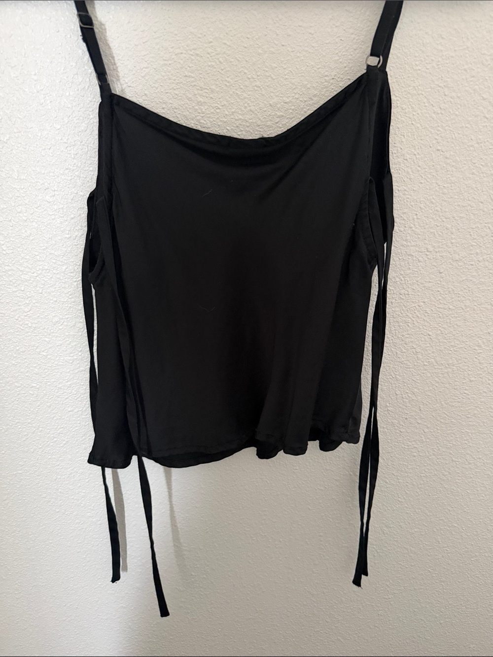 Black Satin Cowl Neck Spaghetti Strap Top - Picture 2 of 4